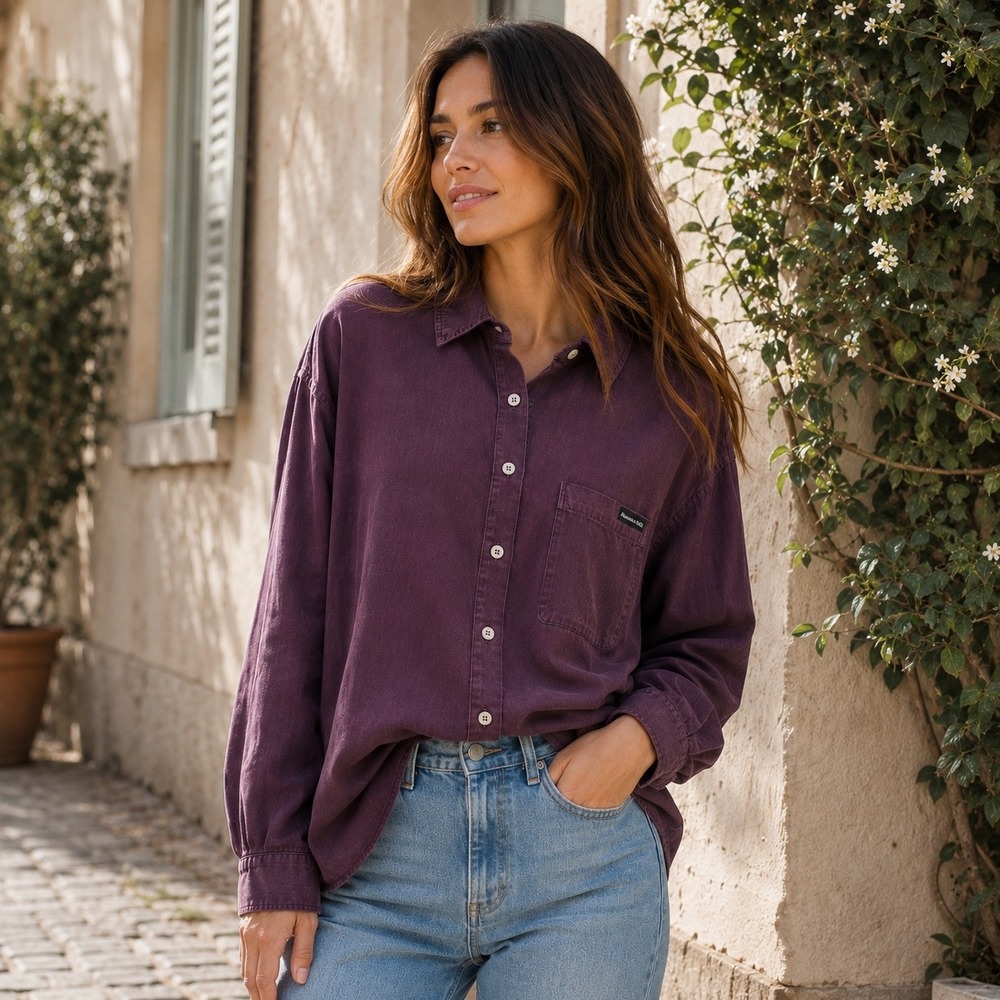 Calvin Klein Jeans Womens Burgundy Button Down Long Sleeve Shirt NWT Size L